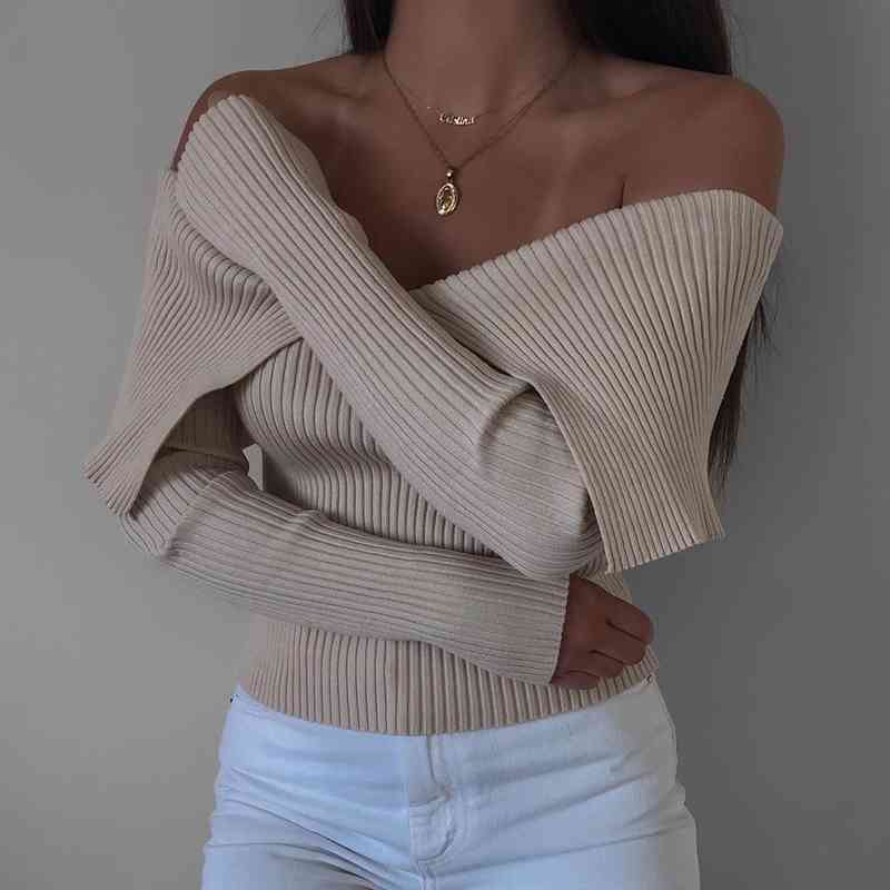 Vintage Women Sexy V Neck Knitted Sweaters Spring Fashion Ladies Elegant Pullovers Streetwear Girls Cute Tops Chic 210430