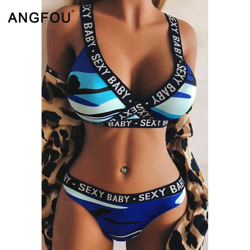Fashion Exotic Sets Women Letter Solid Patchwork Sexy Lingerie Underwear G-String Set Bra And Panties Two-Piece Suit 210515
