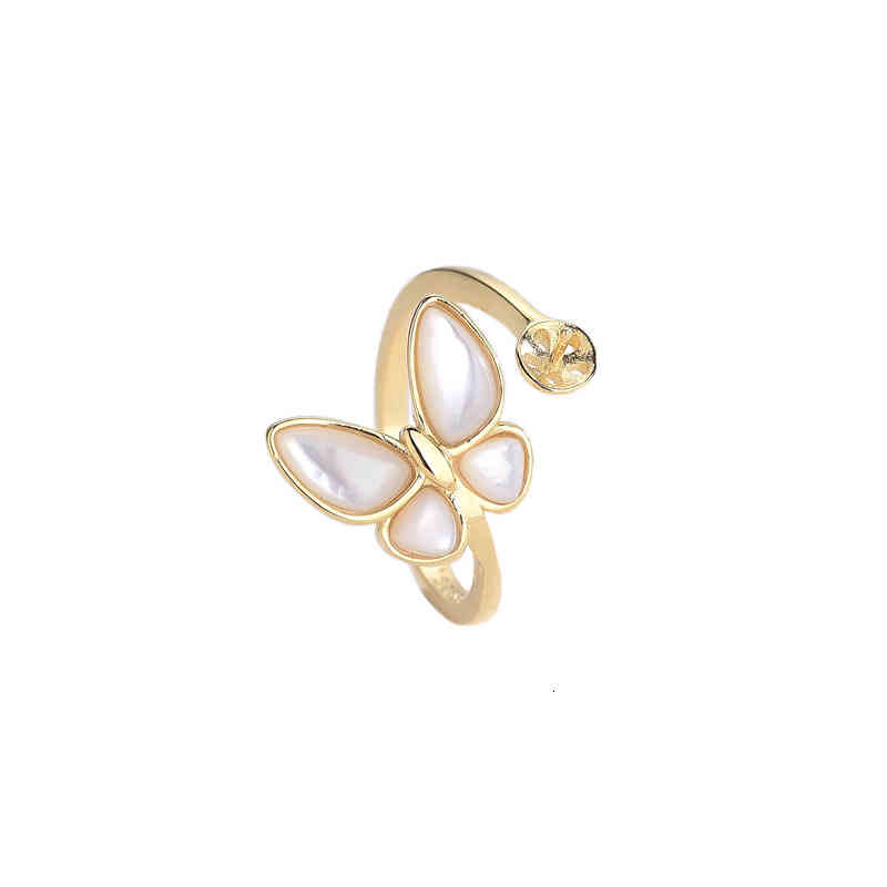S925 Sterling Silver Pearl Empty Support Fashion Cool Wind Three-dimensional Butterfly Opening Ring Women's Semi-finished Parts