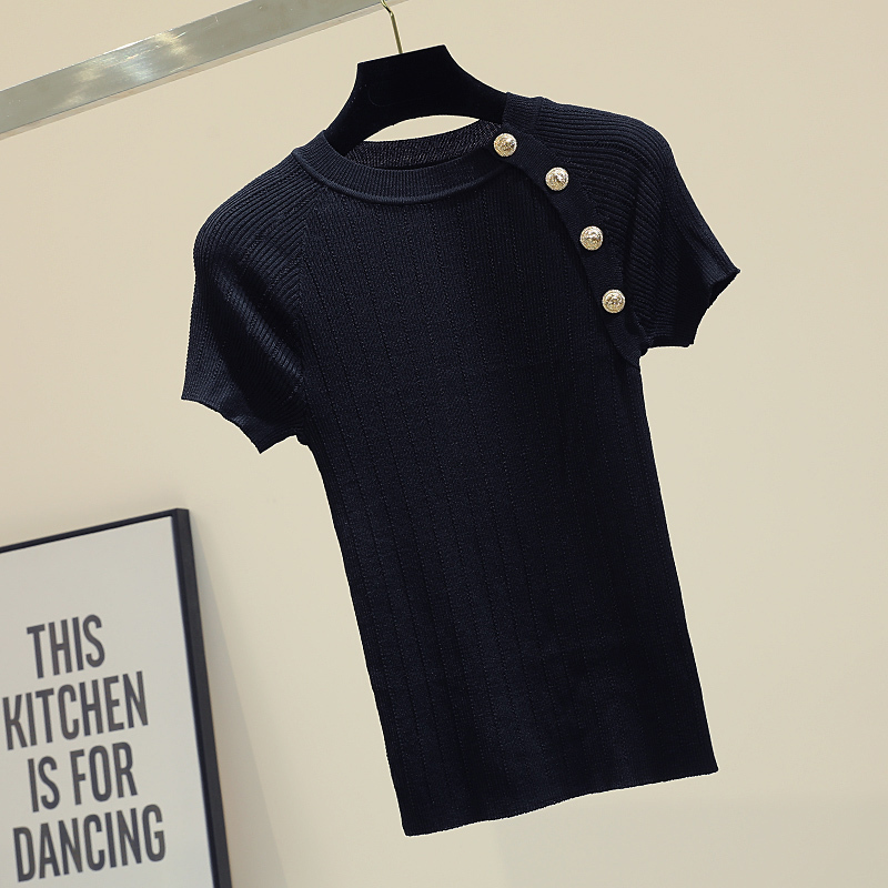 Korean Thin Knitted White Shirts Button Short Sleeve Women Tops Summer Solid Casual Female Tee Shirt Femme 8783 50 210506