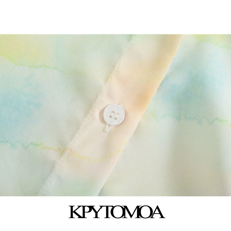 Women Fashion Tie-Dye Print Soft Touch Blouses Long Sleeve Button-up Female Shirts Blusas Chic Tops 210420