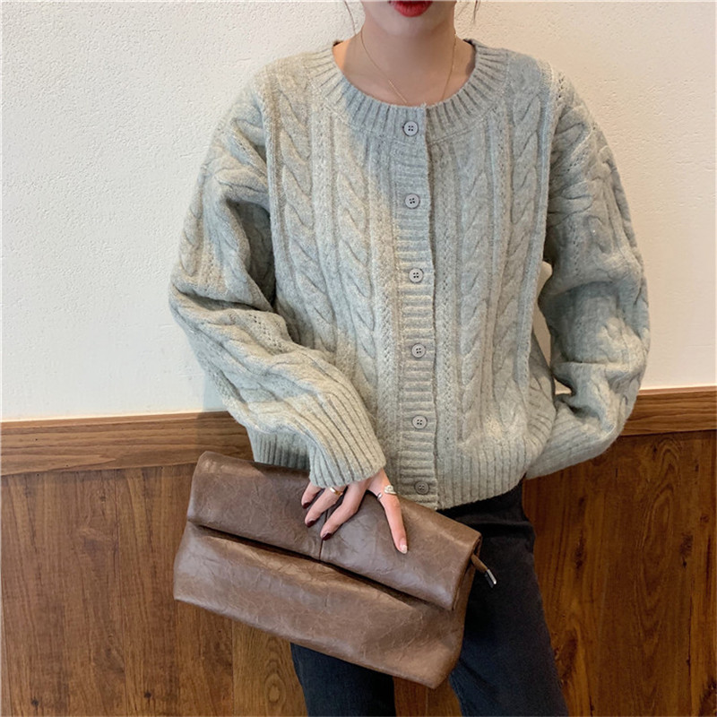 Knitted Women Cardigan Sweater Office Wear Single Breasted Long Sleeve Twist Sweaters Female Autumn Spring 210421