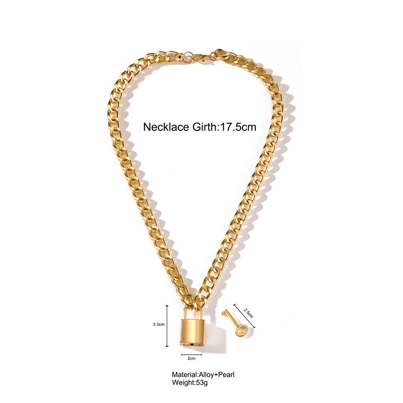 Gothtic Gold Lock Chunky Chain Necklace For Women Men Big Chains Unlockable Locks Key Pendant Necklaces Exaggerated Jewelry