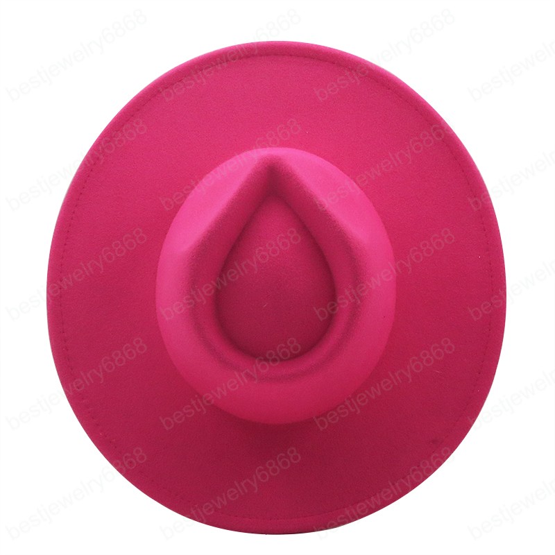 9.5CM Women Men Big Wide Brim Wool PINK Fedora Hat British Style Winter Gentleman Elegant Lady Jazz Church Hats