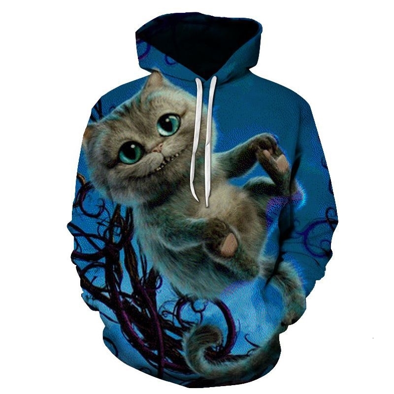 3D striped cat animation special effect Style Men's and women's street personality fashion round neck hooded long sleeve sweater