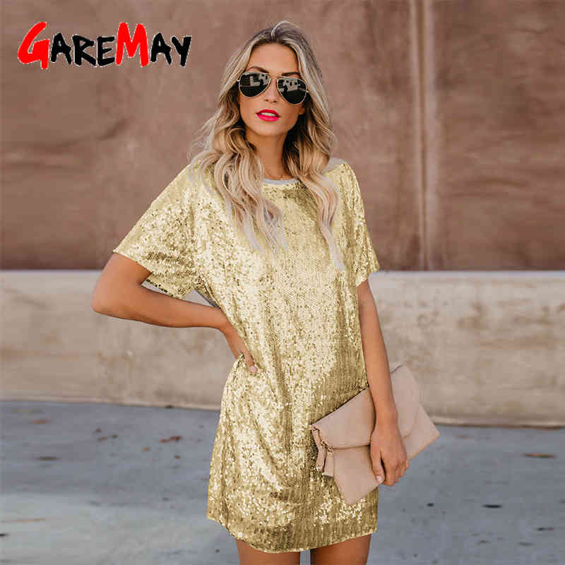 Rose Gold Sequin Dresses Woman Party Night Slim Short Sleeve Patchwork Bodycon Nightclub Mini Vintage Dress Vestido Lentejuelas 210428