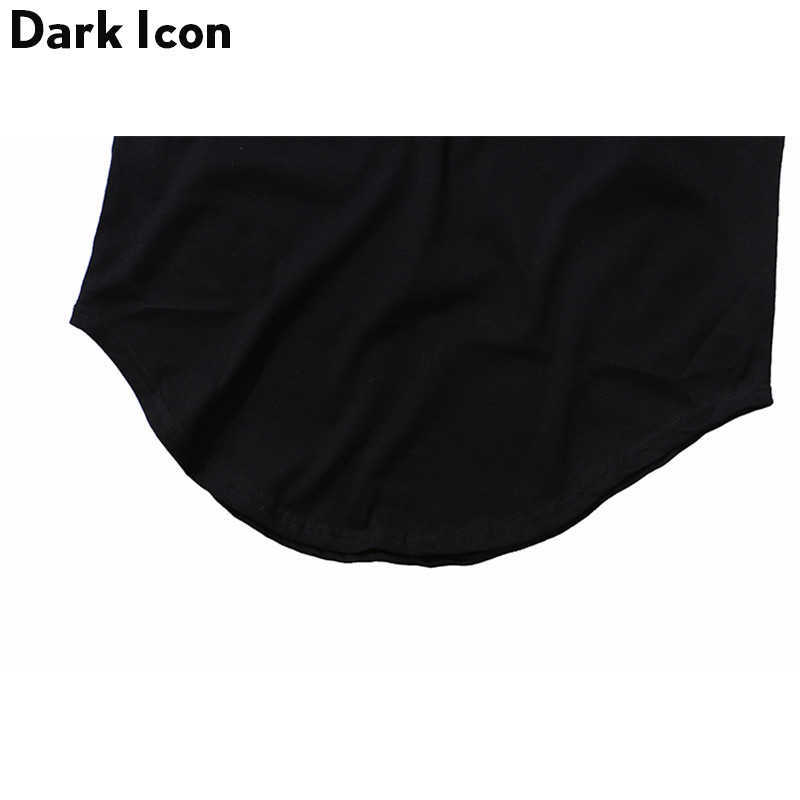 Letter Printed Curved Hem Hip Hop Tank Top Men Summer Extended Long Line Tank Top Black White 210603