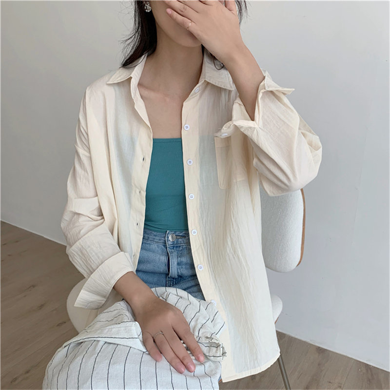 Stylish Sunscreen High Quality Pockets OL Brief Women Casual All Match Long Sleeve Leisure Solid Loose Shirts 210421