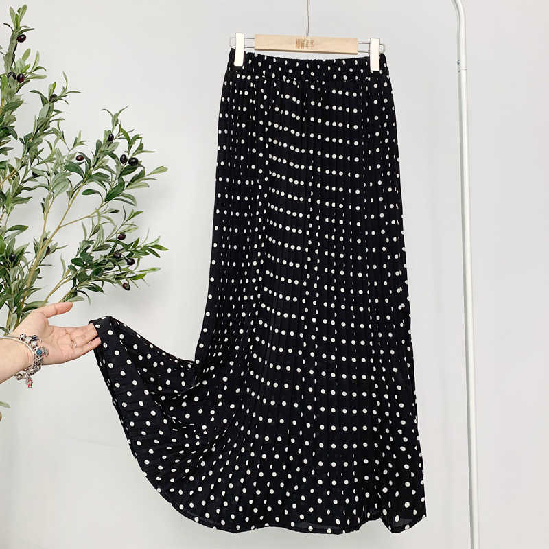 Summer Skirts Womens Vintage Floral Print Chiffon Pleated Elastic High Waist Casual Midi Women Clothes Jupe 210619