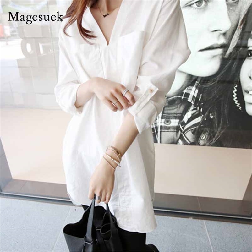Autumn Pullover Blouse Plus Size 5XL Loose Long Sleeve Shirt White Shirts Women Korean V-neck Fashion Tops 10936 210518
Autumn Pullover Blouse Plus Size 5XL Loose Long Sleeve Shirt White Shirts Women Korean V-neck Fashion Tops 10936 210518