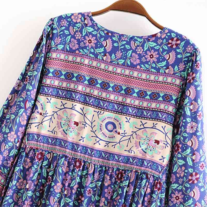 beauty Fashion Boho Floral Print Maxi Summer Dress Women Holiday Chic Tassel Tie Loose Dresses Female Beachwear 210514