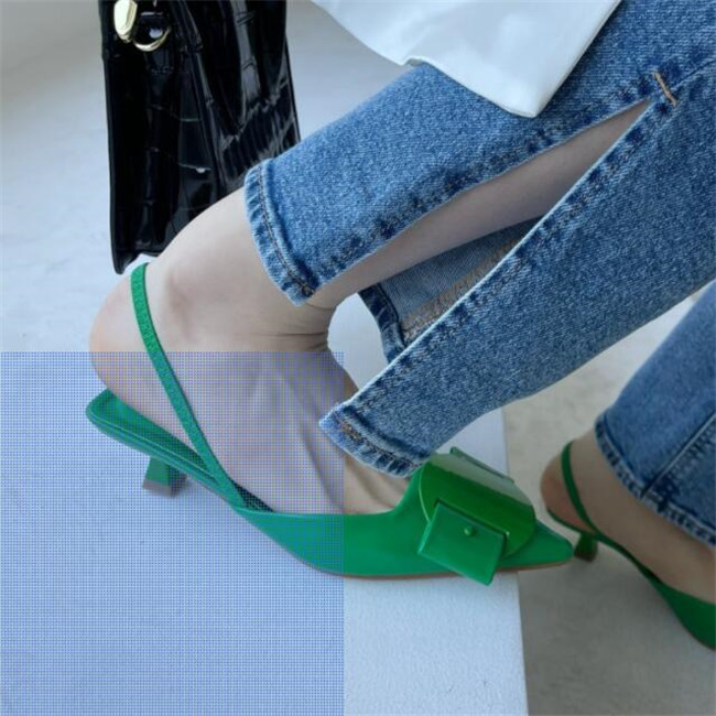 New Women Pumps Sandals Thin Low Heel 4cm Ladies Fashion Pointed Toe Shallow Slingback Mules Dress Shoes
