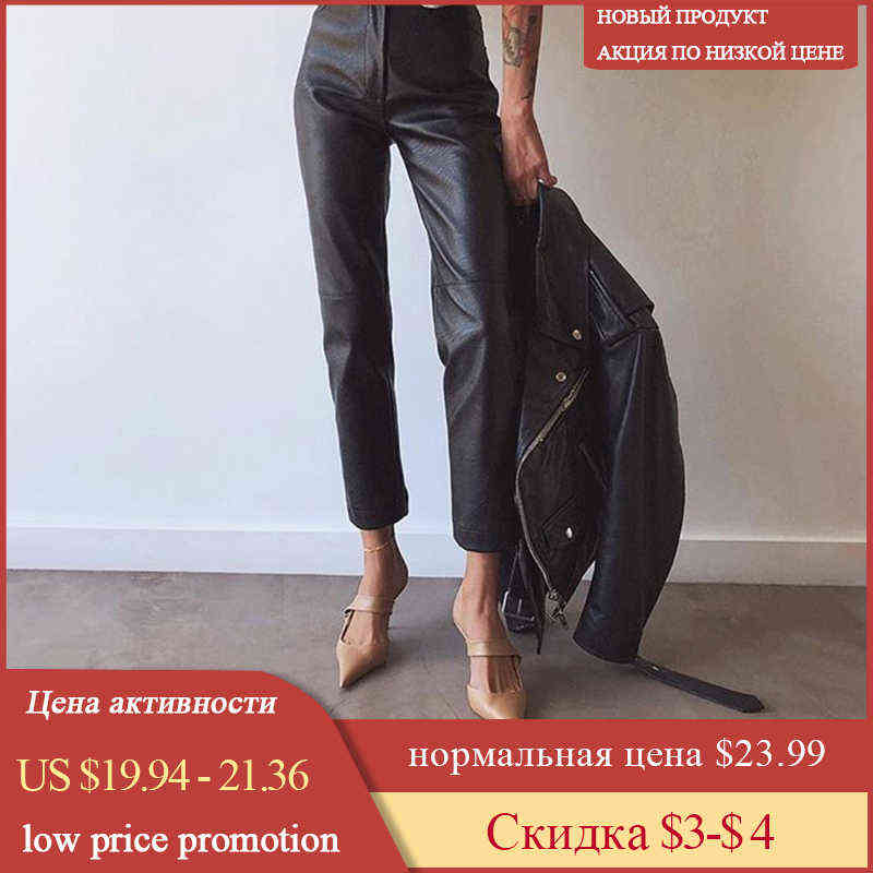 Women's Black Pu Leather Pants High Waist Pencil Harem Trousers Slim Female Pant Ankle-length Casual Fashion Autumn Winter 211124