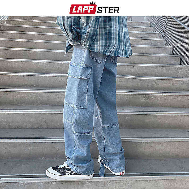 LAPPSTER Men Patchwork Harajuku Y2k Baggy Jeans Japanese Streetwear Hip Hop Wide Leg Denim Trousers Plus Size Harem Pants 211120
