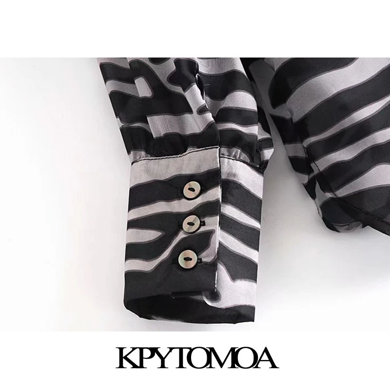 Women Fashion Semi-Sheer Zebra Print Loose Blouses Long Sleeve Pockets Female Shirts Blusas Chic Tops 210420