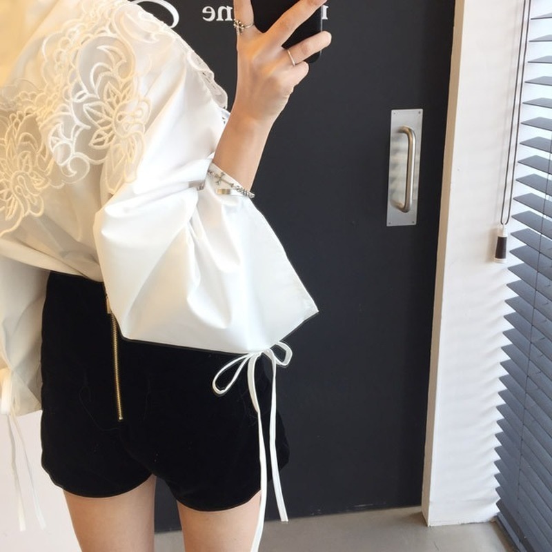 Asymmetrical Hem Shirts Women Appliques White Blouse Casual Loose Tops Lapel Plus Size Fashion Butterfly Sleeve Bow Shirt 13107 210506