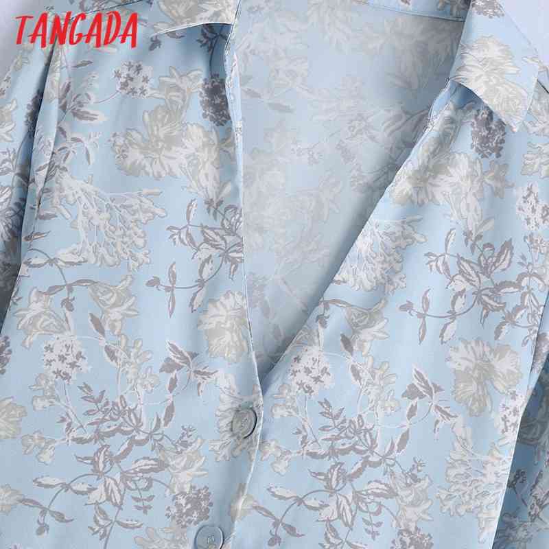 Fashion Women Flowers Print Shirt Long Sleeve High Street Ladies Midi Dress with Slash BE602 210416