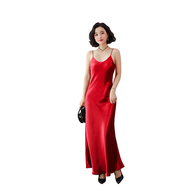 Summer Dress Women Party Sexy Midi White Black Red Long V-neck Casual Korean Satin Silk Dresses 210428
