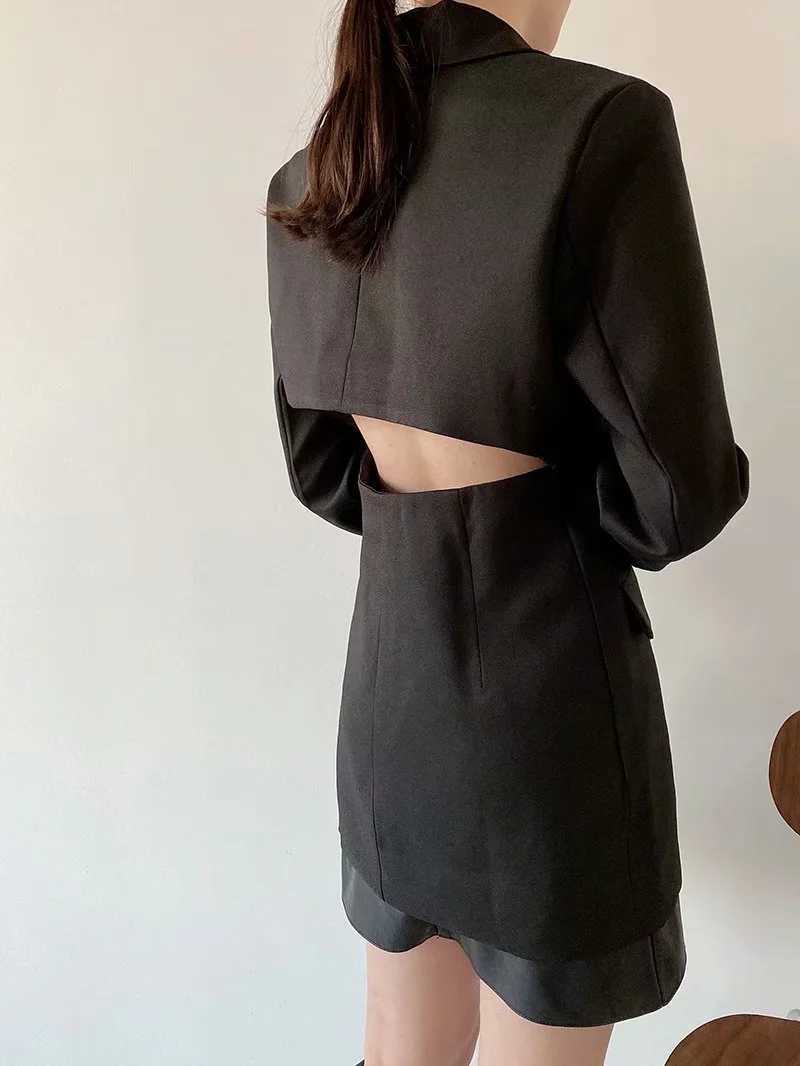 XITIMEAO Women Fashion Office Wear Waistless Suit Blazer Coat Vintage Long Sleeve Pockets Female Suit Skirt Chic Tops 210602
