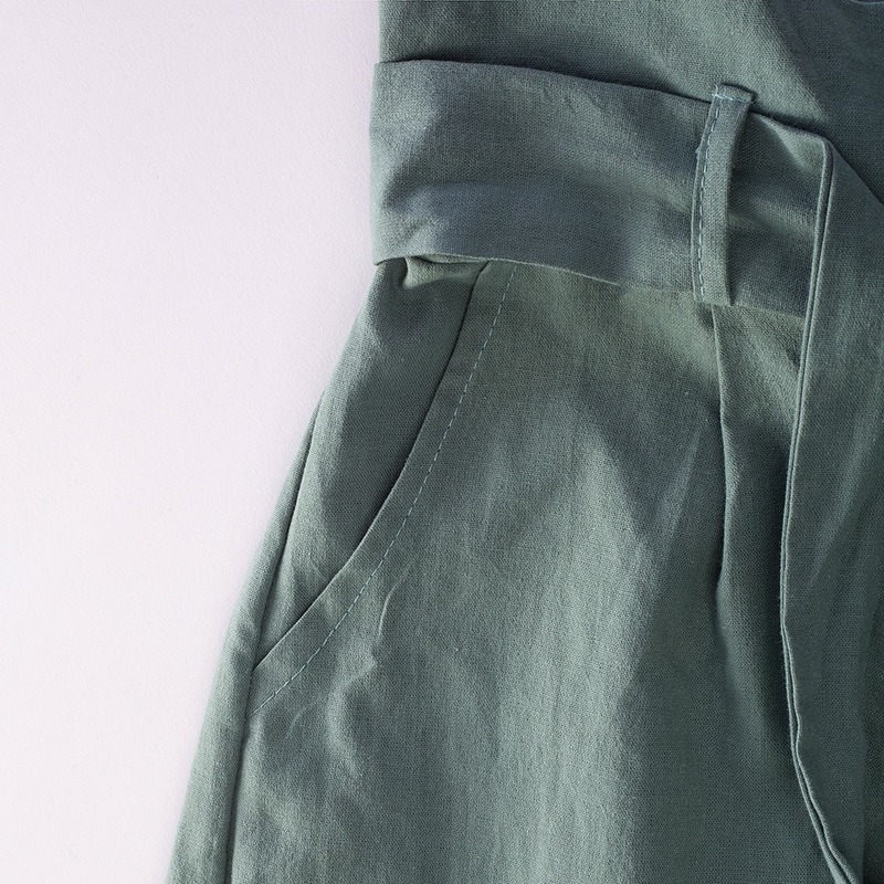 Casual Cotton Linen Pants Women Spring High Waist Wide Leg Summer Office Band Palazzo Trousers Black Yellow Loose 210428