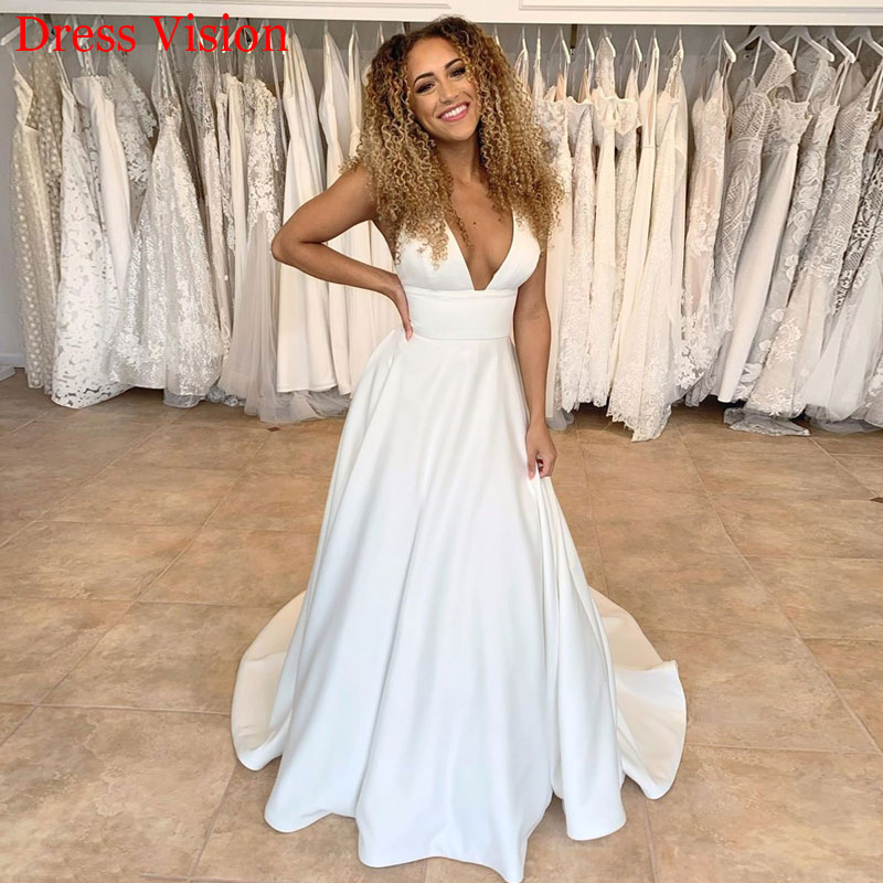 Robe De Mariee Vestido Sexy V-neck Wedding Dress Satin Longue Robe De Soiree Simple Robe De Soiree Bride To Be, White
Robe De Mariee Vestido Sexy V-neck Wedding Dress Satin Longue Robe De Soiree Simple Robe De Soiree Bride To Be, White