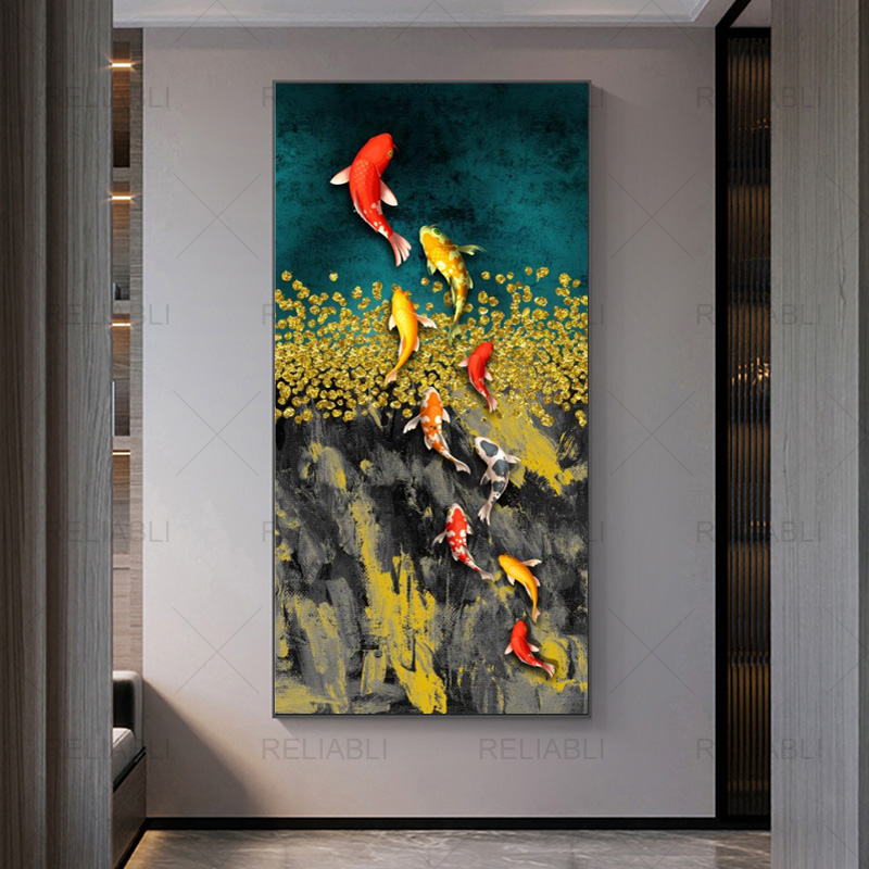 Koi Fish Feng Shui Carp Gold Fish Pictures Oil Painting on Canvas Posters and Prints Cuadros Wall Art Pictures For Living Room