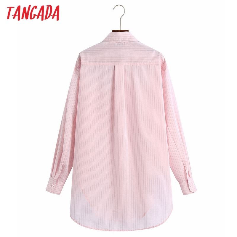 Women Pink Striped Shirts Long Sleeve Turn Down Collar Elegant Office Ladies Work Wear Blouses 6Z70 210416