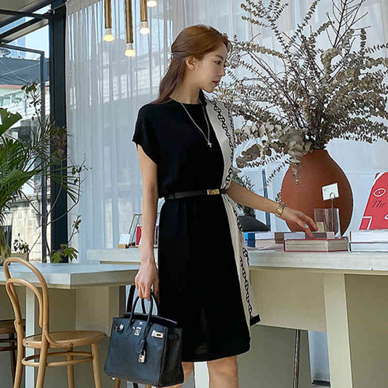 Summer Dresses Women Casual Short Sleeve O-Neck Loose Dress Female Vestido Plus Size Print With Belt 210506