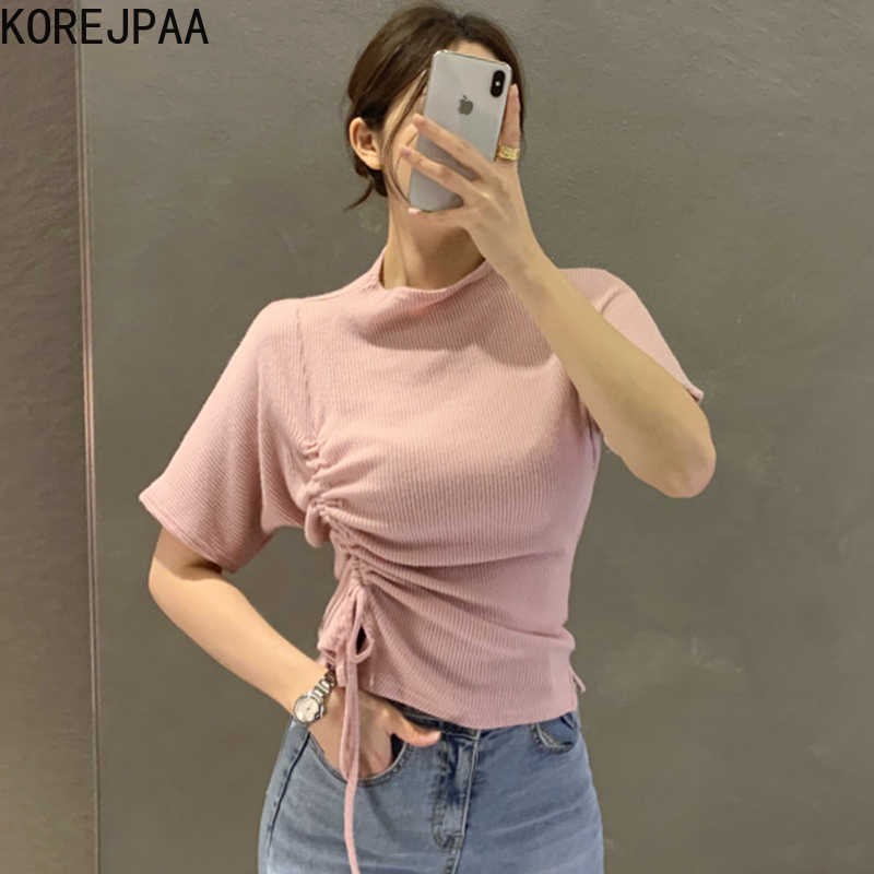 Korejpaa Women T-Shirt Summer Korean Chic Temperament Gentle Stand-Up Collar Pleated Drawstring Tie Short-Sleeved Sweater 210526, White
Korejpaa Women T-Shirt Summer Korean Chic Temperament Gentle Stand-Up Collar Pleated Drawstring Tie Short-Sleeved Sweater 210526, White
