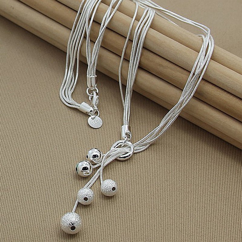 

DOTEFFIL 925 Sterling Silver Five Snake Chain Frosted Smooth Bead Ball Necklace For Women Wedding Engagement Fashion Jewelry 409 B3