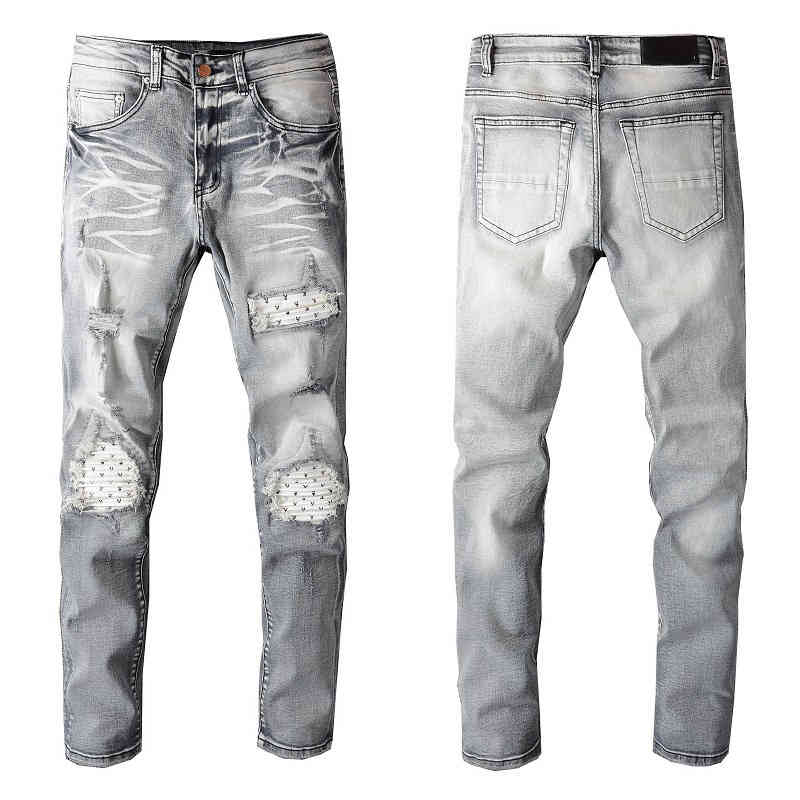 Designer Chaopai hip hop high street amiry grey embroidery patch elastic slim fit small foot hole 804, Gray
Designer Chaopai hip hop high street amiry grey embroidery patch elastic slim fit small foot hole 804, Gray