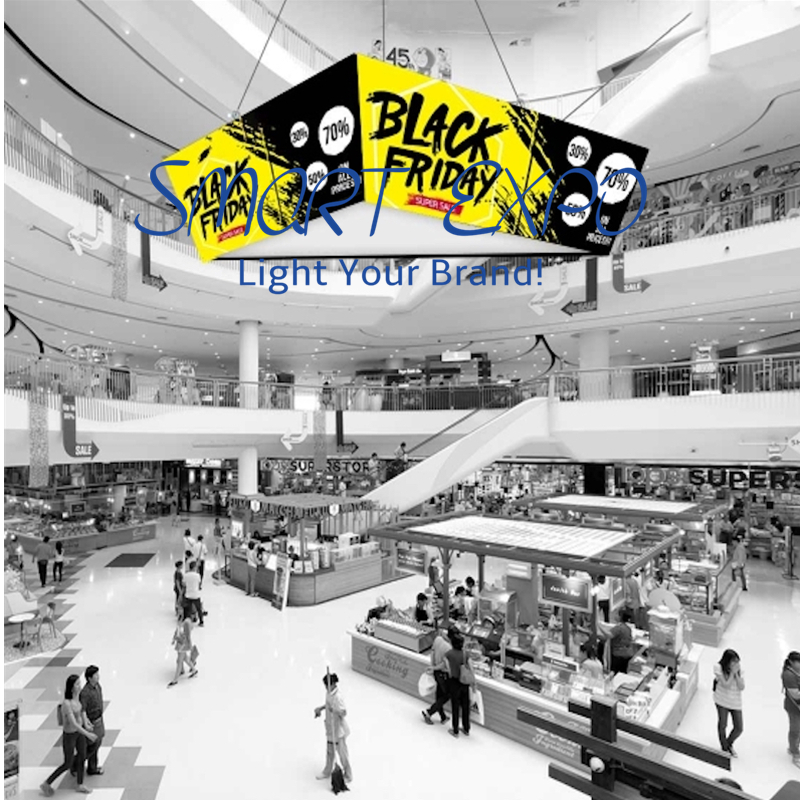 Advertising Display 10ft(TL)*8ft (BL)*4ft (H) Tapered Triangular Hanging Banner for Trade Show with Strong Aluminum Tubing Structure