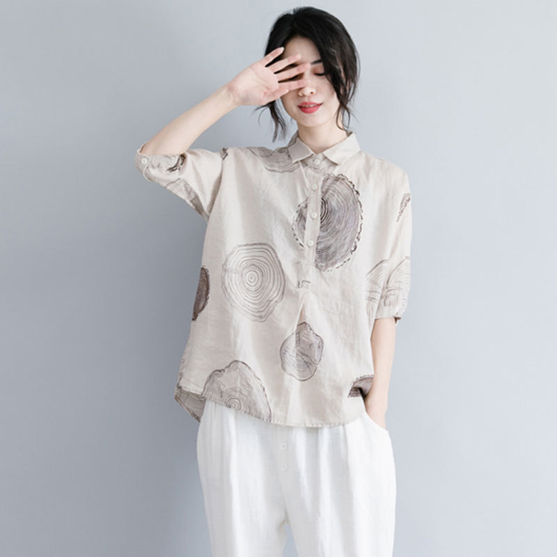 Summer Women Blouse Shirts Plus Size Paisley Print Cotton linen Vintage Tops Loose Casual Femme Large Clothing A9304 210512