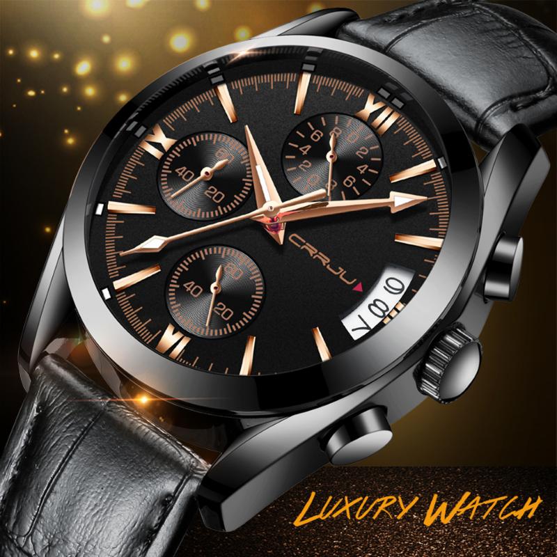 Wristwatches CRRJU Men Military Watches Male Black Dial Business Quartz Watch Men's Leather Strap Waterproof Clock Date Multifunction
Wristwatches CRRJU Men Military Watches Male Black Dial Business Quartz Watch Men's Leather Strap Waterproof Clock Date Multifunction