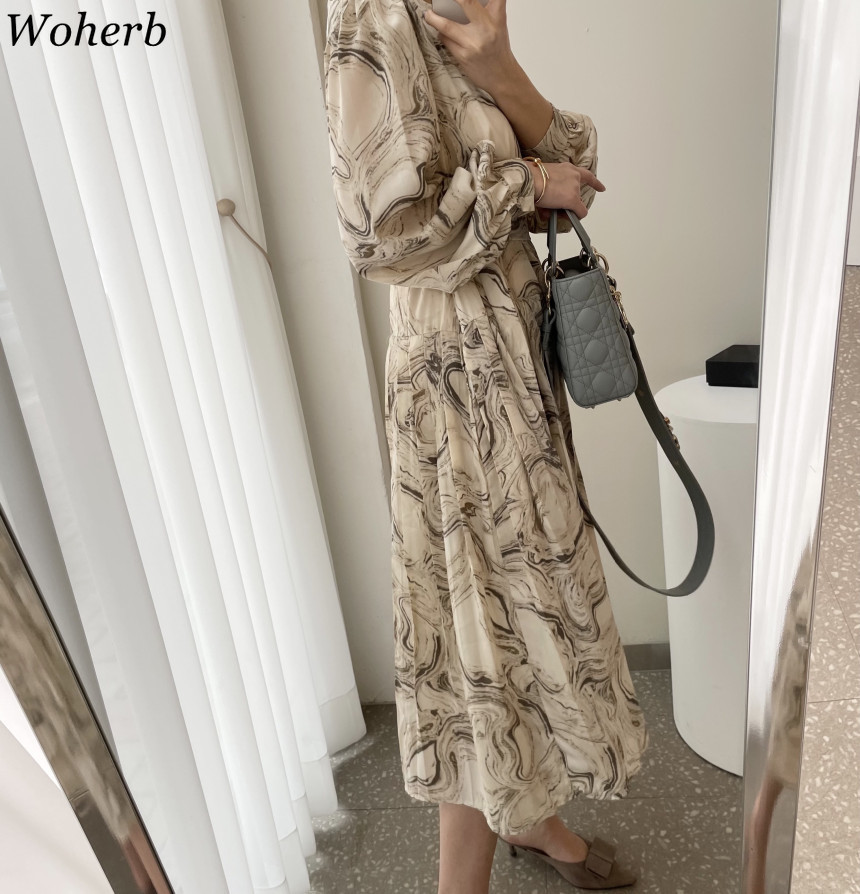 Girls O-Neck Chic All Match Printing Dress Spring Summer Long Sleeves Elegance Maxi Pleated Dresses Vestidos 210519