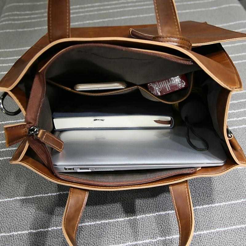 Vintage Men's Briefcase Business Office Bags Crazy horse Leather Handbag computer laptop Bag Casual maletin mujer 210809