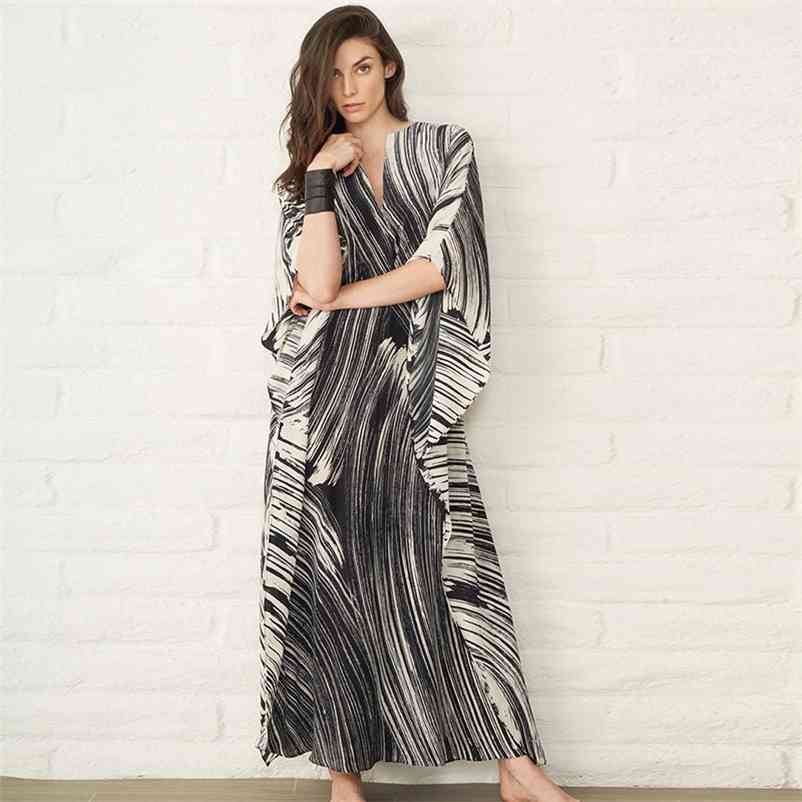 Quick-drying Bikini Cover-ups Black Striped Bats Sleeve Summer Dress Tunic Women Beach Wear Swim Suit Cover Up Q941 210420