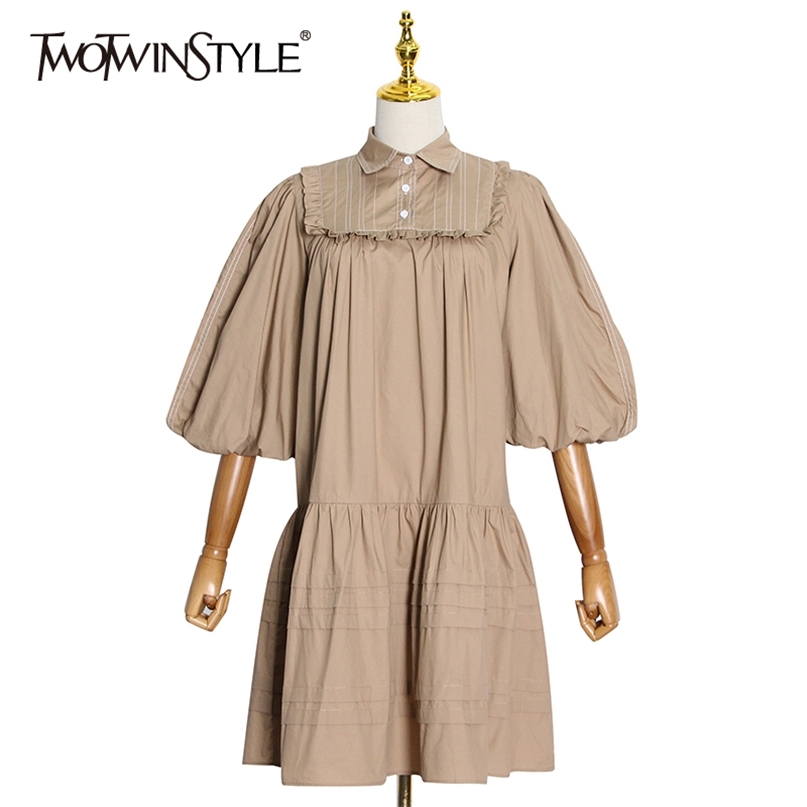 Loose Patchwork Ruched Women Dress Lapel Lantern Sleeve Casual Elegant Mini Dresses Female Fashion Summer 210520, Darkgreen
Loose Patchwork Ruched Women Dress Lapel Lantern Sleeve Casual Elegant Mini Dresses Female Fashion Summer 210520, Darkgreen
