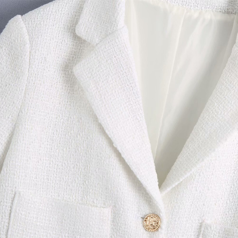 Casual Women V Neck Single-Breasted Jacket Summer Fashion Ladies High Street Female Textured Cropped Blazer 210515