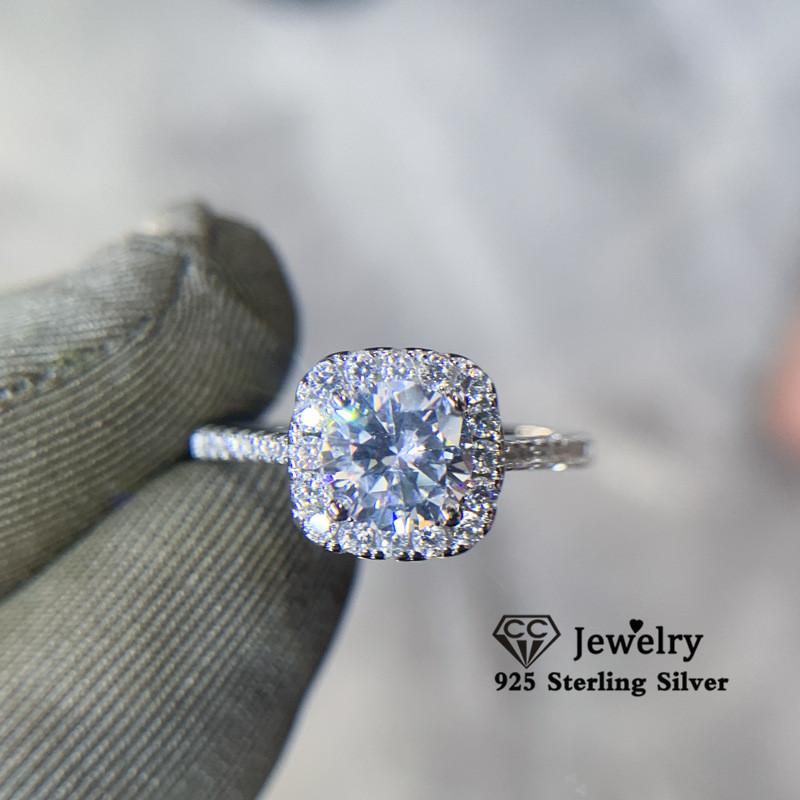 Cluster Rings S925 For Women Classic Fine Jewelry 4 1ct Cubic Zirconia Wedding Ring Bridal Engagement Anel Drop 1616