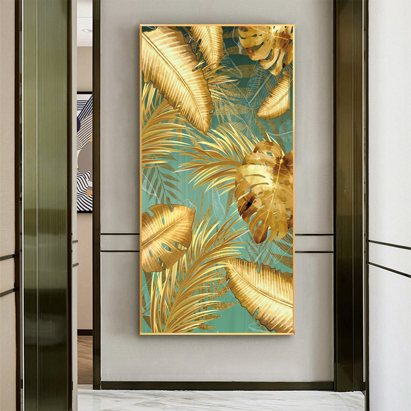 Abstract Golden Leaf Cuadros Canvas Painting Wall Art Pictures For Living Room Home Decor Tropical Plants Posters And Prints