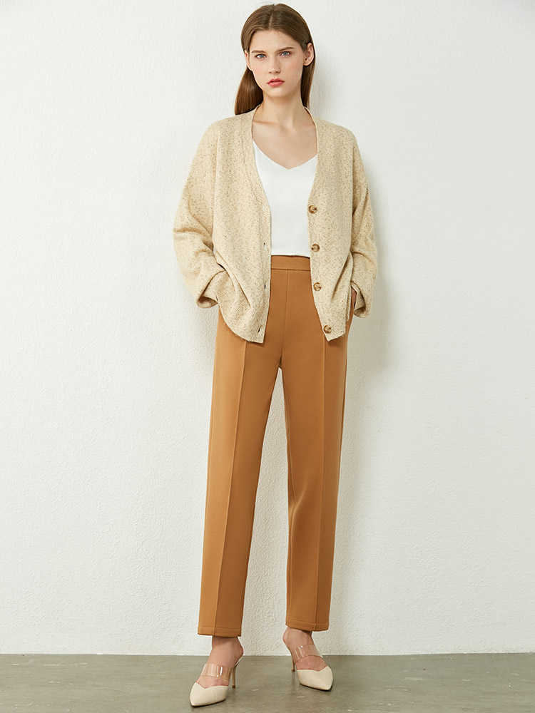 Minimalism Autumn Women's Pants Fashion Solid High Waist Straight Suit Ankel-length trousers 12070464 210527