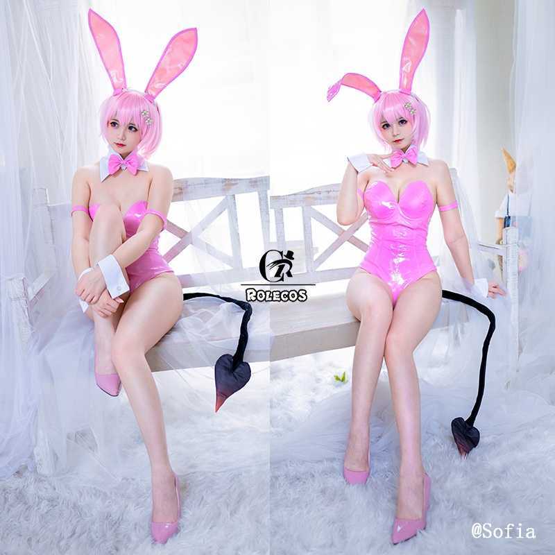 ROLECOS To Love Ru Momo Cosplay Costume Bunny Girl Sexy Jumpsuit Belia Deviluke Women Pink Romper Halloween Y0913