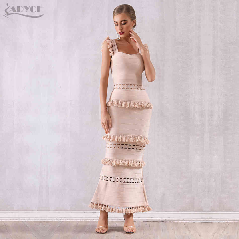 Summer Women Maxi Hollow Out Bandage Dress Sexy Sleeveless Tassel Club Fringe Celebrity Evening Party 210423