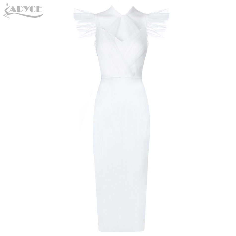 Summer White Ruffles Lace Bandage Dress Women Sexy Sleeveless Bodycon Club Celebrity Evening Party Vestidos 210423