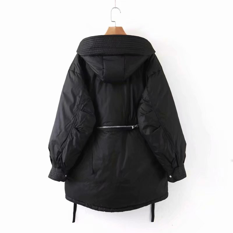 Casual Women Loose Black Hooded Thicken Coat Fashion Winter Ladies Warm Zipper Outerwear Female Cool Oversized Jacket 210515