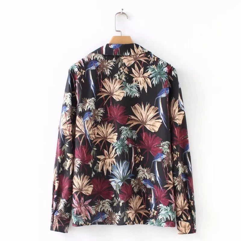 casual lady retro printing tailored collar blouse fashion women long sleeve shirt autumn loose tops chemise blusas S3539 210430Z