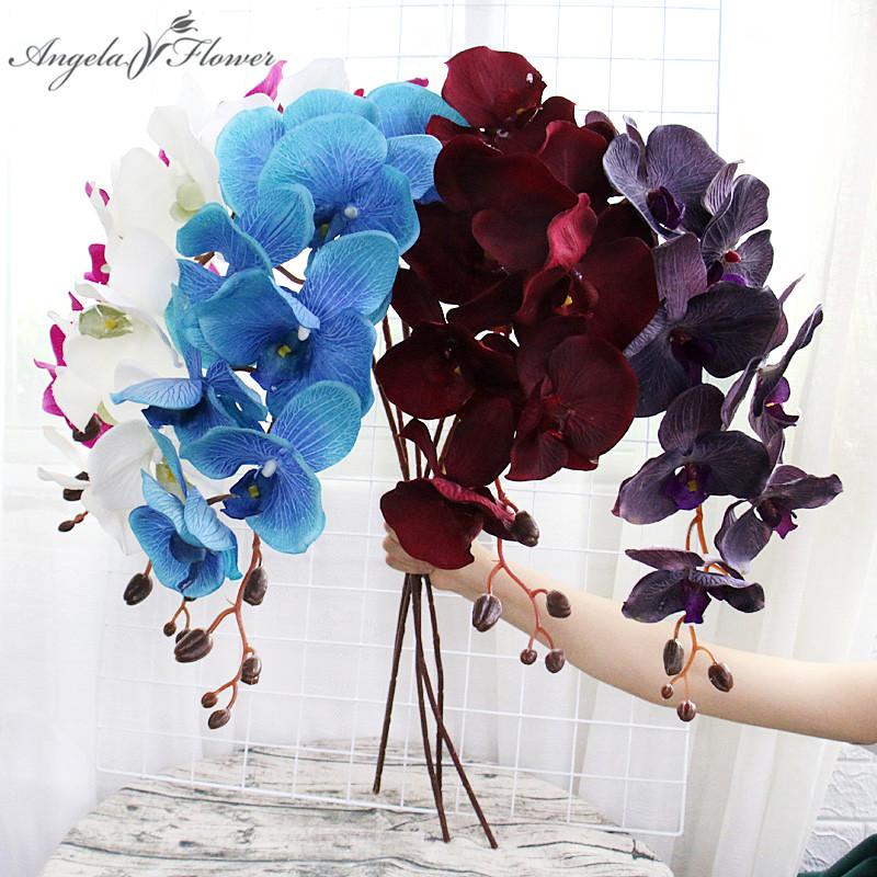 Heads Big Orchid Artificial Flower Branch Phalaenopsis Butterfly Black Burgundy Colorful Wedding Home Decor Potted Wholesalers Decorative Fl