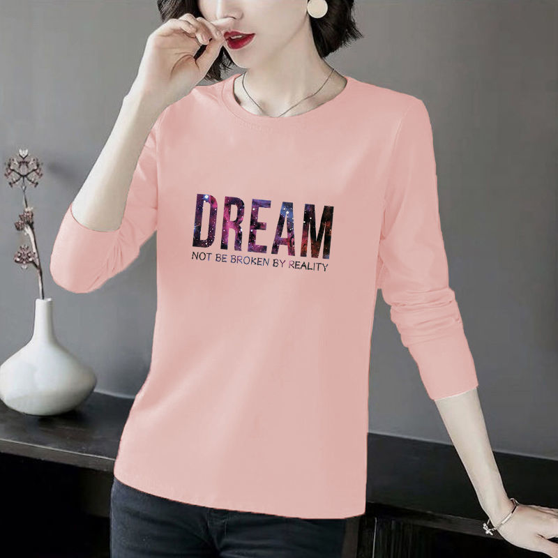 Women Cotton Tshirt Spring Summer O Neck Print Long Sleeve Loose Pullover T-shirt Female White Black Tee Shirt Plus Size 4XL 210522