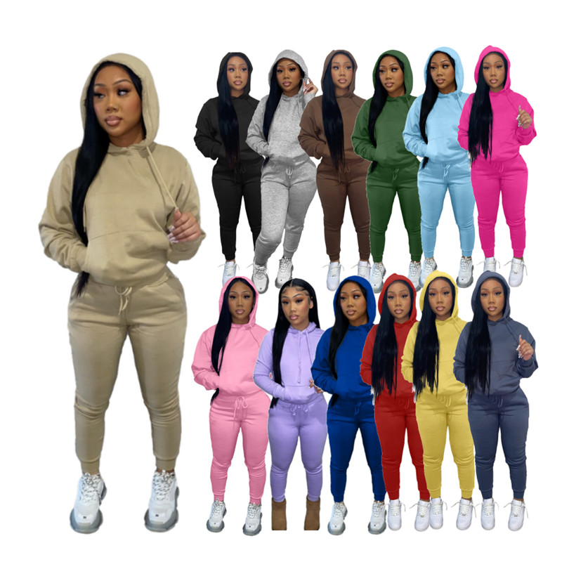 Fall Winter Jogger suits Women fleece tracksuits long sleeve hooded hoodie Sweatpants Two 2 Piece Sets Casual thick sweatsuits Wholesale sportswear Bu